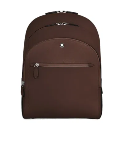Montblanc Medium Backpack With 3 Compartments In Sartorial Leather In Ebony