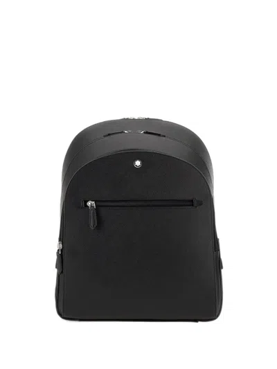 Montblanc Medium Cross-grain Leather Zip-pocket Backpack In Black