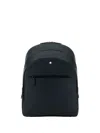 Montblanc Blue Leather Medium Backpack In Black