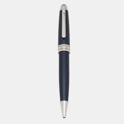 Pre-owned Montblanc Meisterstuck Blue Hour Solitaire Midsize Blue Lacquer Silver Tone Ballpoint Pen