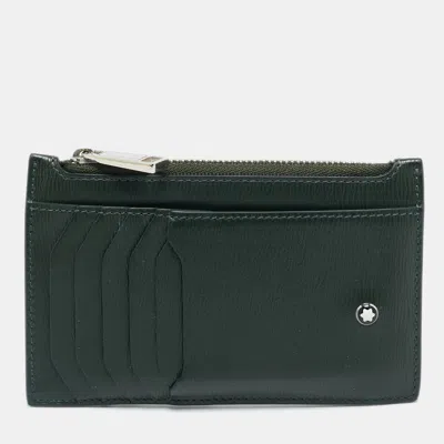 Pre-owned Montblanc Meisterstuck Dark Green Leather Zip Card Holder