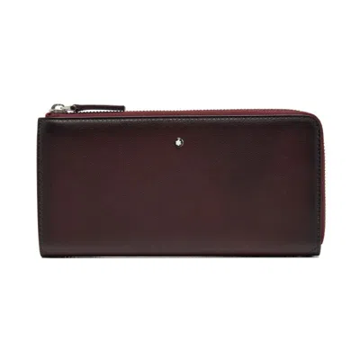 Pre-owned Montblanc Meisterstück Genuine Leather 12cc Long Wallet Purse Men With Zipper Bg In Red