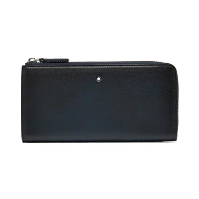 Pre-owned Montblanc Meisterstück Genuine Leather 12cc Long Wallet Purse Men With Zipper In Black