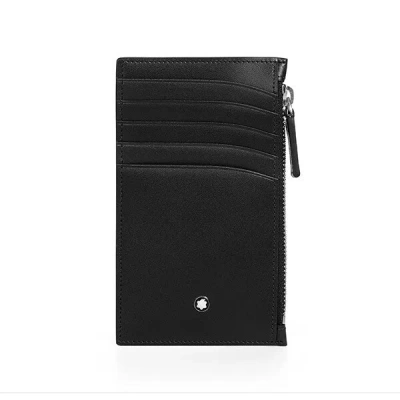 Pre-owned Montblanc Meisterstück Genuine Leather 5cc Card Coin Wallet Purse Zipper Men In Black