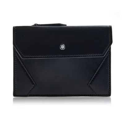 Pre-owned Montblanc Meisterstück Genuine Leather Zipper Card Coin Holder Wallet Purse Men In Black