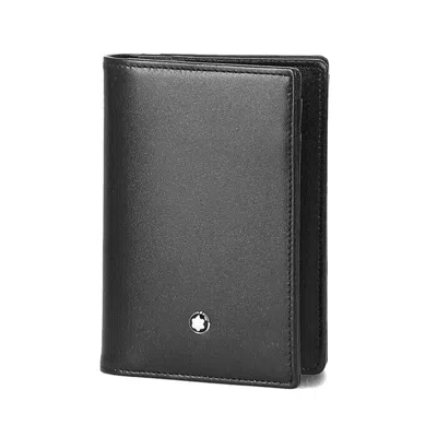 Pre-owned Montblanc Meisterstück Leather Bifold Card Holder Case Wallet Purse For Men In Black