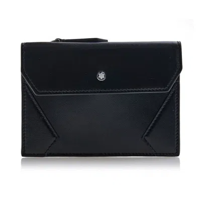 Pre-owned Montblanc Meisterstück Leather Card Coin Holder Wallet Purse For Men With Zipper In Black