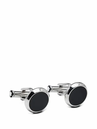 Pre-owned Montblanc Meisterstuck Onyx Cufflinks In Silver