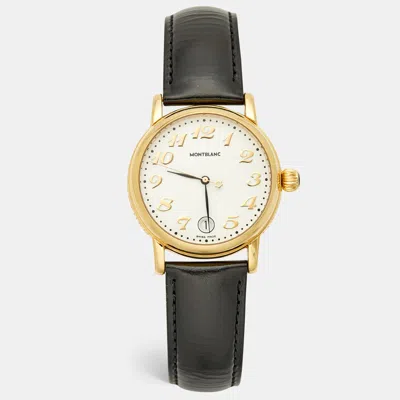 Pre-owned Montblanc Meisterstuck Pix Star 7002 White Dial Gold Plated Stainless Steel Leather Men's Wristwatch 36 Mm In Black