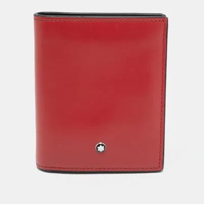 Pre-owned Montblanc Meisterstuck Red Leather 6cc Compact Wallet