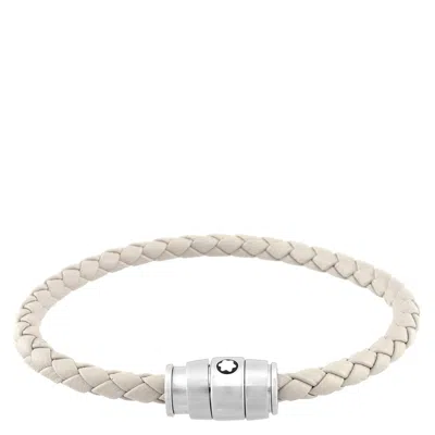 Montblanc Meisterstuck Steel & Cloudy Beige Leather Bracelet In ["beige"]