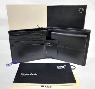 Pre-owned Montblanc Meisterstück Wallet 4cc Flap Coin Case Black Leather Authentic 7164