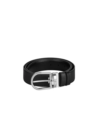 Montblanc Reversible Horseshoe Buckle Leather Belt In Black And Blue