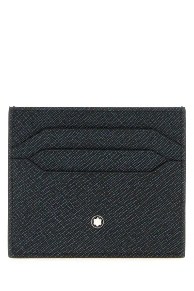 Montblanc Melange Blue Leather Card Holder In Green