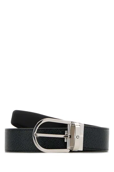 Montblanc Leather Reversible Belt Adjustable Length Textured In Black