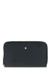 Montblanc Leather Wallet With Zip-around Design And Metal Logo In Blue