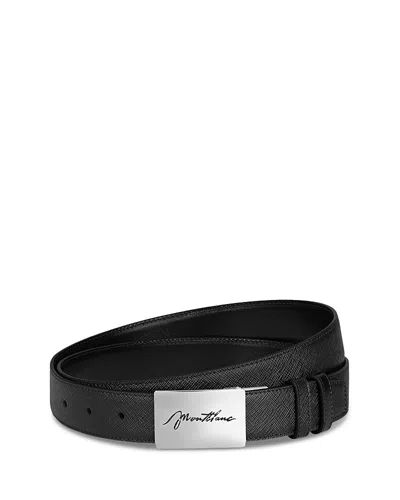 Montblanc Men's Cursive Logo Pebble Leather Belt In Black