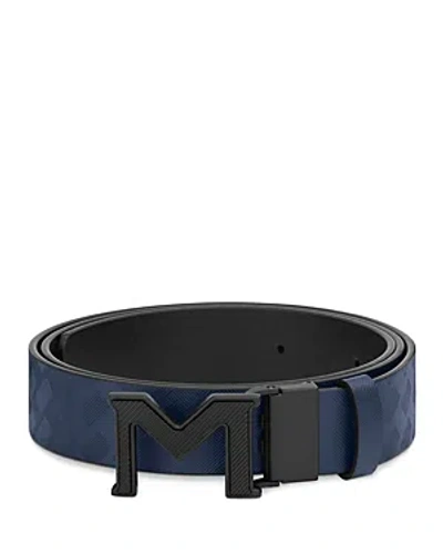 Montblanc M Buckle Extreme 3.0 Blue/plain Black 35 Mm Reversible Leather Belt In Blau
