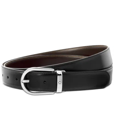 Montblanc Men's Horseshoe Buckle Italian Leather Belt In Silver