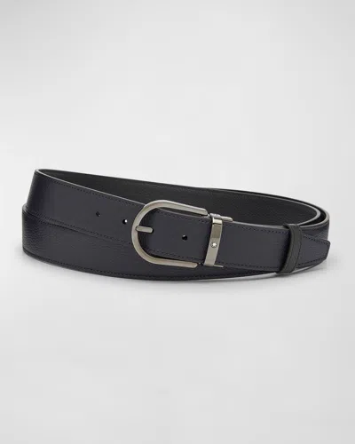 Montblanc Men's Horseshoe-buckle Reversible Grained Leather Belt In Blue