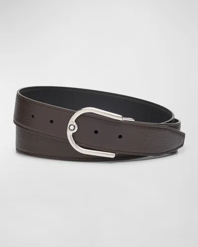 Montblanc Men's Horseshoe Buckle Reversible Leather Belt In Black