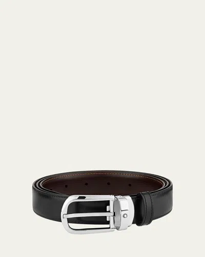 Montblanc Men's Horseshoe-buckle Reversible Leather Belt In Black