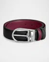 Montblanc Horseshoe Buckle Black/cassis 35mm Reversible Leather Belt In Black /cassis