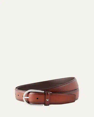 Montblanc Men's Leather Horseshoe-buckle Business Belt In Brown