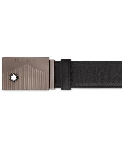 Montblanc Mens Black Logo-engraved Buckle Leather Belt