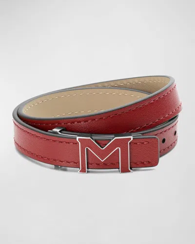 Montblanc Men's M Gram Leather Bracelet - Red In Burgundy