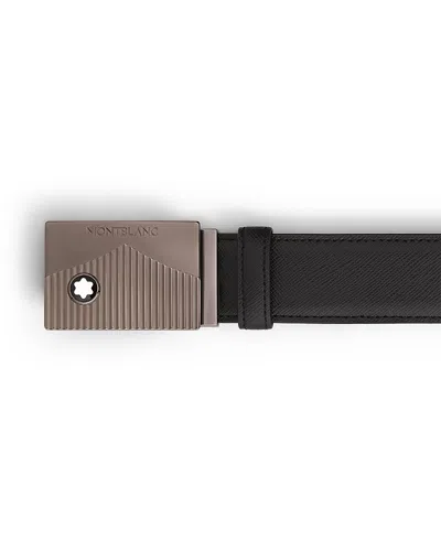 Montblanc Mens Black Logo-engraved Buckle Leather Belt