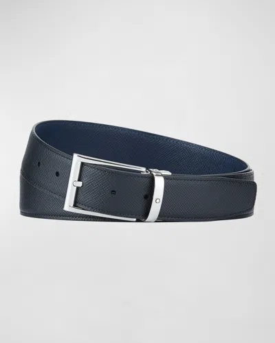 Montblanc Reversible Saffiano Leather Belt In Black / Indigo