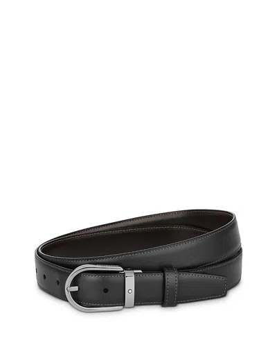 Montblanc Mens Black Brown Reversible Horseshoe-buckle Leather Belt