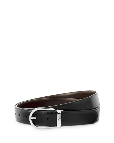 Montblanc Mens Black Brown Reversible Horseshoe-buckle Leather Belt