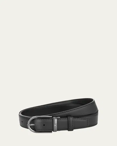 Montblanc Men's Round Buckle Leather Belt In Black