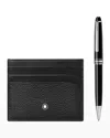 Montblanc Meisterstuck Platinum-coated Classique Ballpoint Pen And Soft Grain Leather Card Case Set In Black