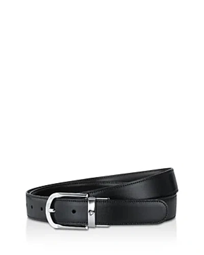 Montblanc Men's Shiny Palladium-coated Reversible Leather Belt In Black