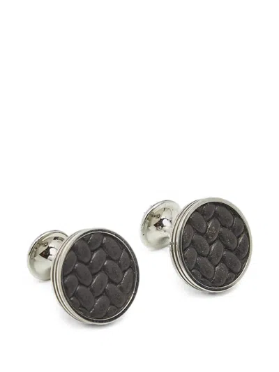 Pre-owned Montblanc Monograin Leather-inlay Cufflinks In Silver