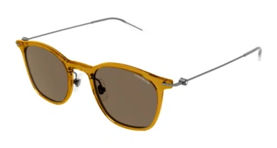 Pre-owned Montblanc Mont Blanc Mb0098s-013 Orange Ruthenium Brown Sunglasses