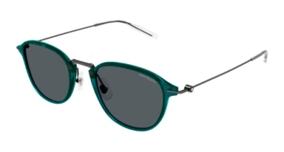 Pre-owned Montblanc Mont Blanc Mb0155s-007 Green Ruthenium Grey Sunglasses In Gray