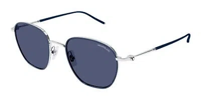 Pre-owned Montblanc Mont Blanc Mb0160s-009 Blue Silver Blue Sunglasses