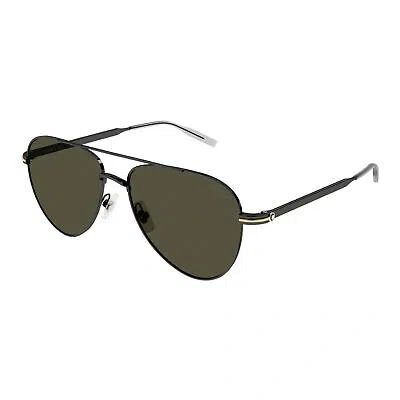 Pre-owned Montblanc Mont Blanc Mb0235s-005 Ruthenium Ruthenium Green Sunglasses