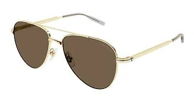 Pre-owned Montblanc Mont Blanc Mb0235s-006 Gold Gold Brown Sunglasses