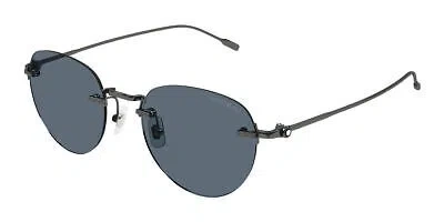 Pre-owned Montblanc Mont Blanc Mb0239s-003 Ruthenium Ruthenium Grey Sunglasses