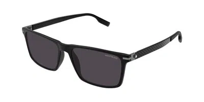Pre-owned Montblanc Mont Blanc Mb0249s-001 Black Black Grey Sunglasses In Gray