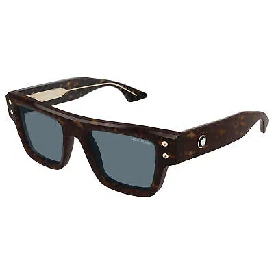 Pre-owned Montblanc Mont Blanc Mb0253s-002 Havana Havana Blue Sunglasses