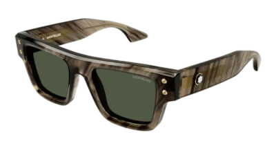 Pre-owned Montblanc Mont Blanc Mb0253s-005 Brown Sunglasses In Green