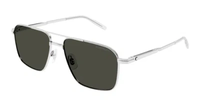 Pre-owned Montblanc Mont Blanc Mb0278s-001 Silver Silver Grey Sunglasses