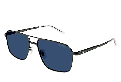 Pre-owned Montblanc Mont Blanc Mb0278s-003 Ruthenium Ruthenium Blue Sunglasses