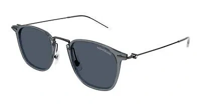 Pre-owned Montblanc Mont Blanc Mb0295s-003 Grey Ruthenium Blue Sunglasses